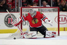 Corey Crawford warming up before the game.